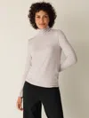 Eileen Fisher Melange Sheer Cotton Blend Knit Turtleneck Top In Gray