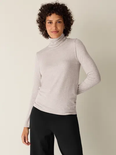 Eileen Fisher Melange Sheer Cotton Blend Knit Turtleneck Top In Gray