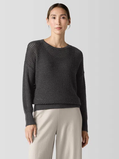 Eileen Fisher Merino Crew Neck Top In Regenerative Wool In Black