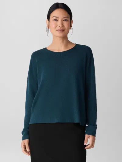 Eileen Fisher Merino Crew Neck Top In Regenerative Wool In Blue