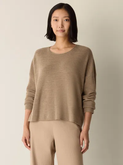 Eileen Fisher Merino Crew Neck Top In Regenerative Wool In Brown