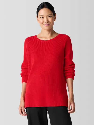 Eileen Fisher Merino Crew Neck Top In Regenerative Wool In Red