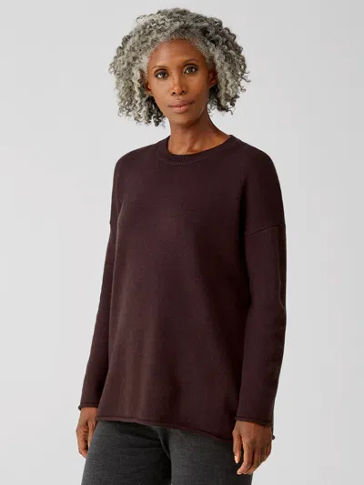 Eileen Fisher Merino Crew Neck Tunic In Regenerative Wool In Burgundy