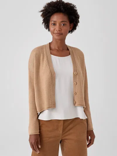 Eileen Fisher Merino Cropped Cardigan In Regenerative Wool In Brown