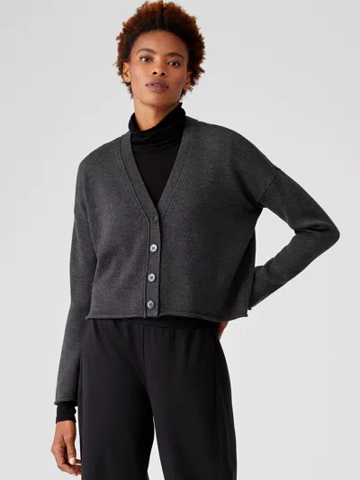 Eileen Fisher Merino Cropped Cardigan In Regenerative Wool In Gray