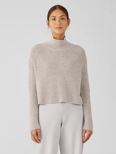 Eileen Fisher Merino Cropped Turtleneck Top In Regenerative Wool In Neutral