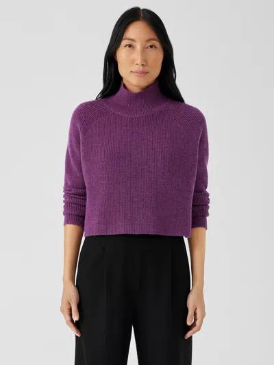 Eileen Fisher Merino Cropped Turtleneck Top In Regenerative Wool In Purple