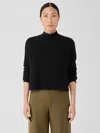 Eileen Fisher Merino Cropped Turtleneck Top In Regenerative Wool In Black
