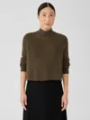 Eileen Fisher Merino Cropped Turtleneck Top In Regenerative Wool In Black