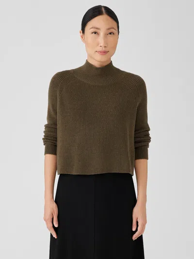 Eileen Fisher Merino Cropped Turtleneck Top In Regenerative Wool In Black