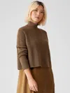 Eileen Fisher Merino Cropped Turtleneck Top In Regenerative Wool In Brown