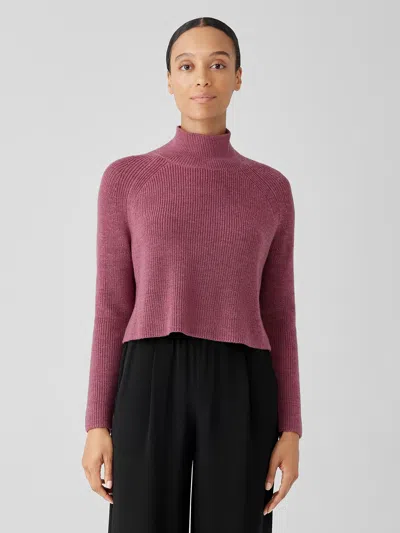 Eileen Fisher Merino Cropped Turtleneck Top In Regenerative Wool In Purple
