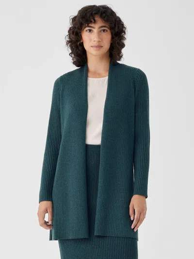 Eileen Fisher Merino High Collar Cardigan In Regenerative Wool In Blue