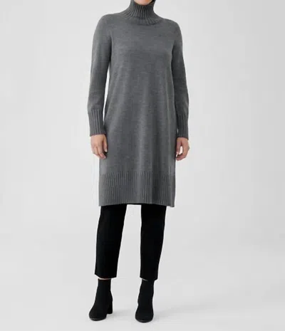 Eileen Fisher Merino Jersey Turtleneck Dress In Regenerative Wool In Ash In Grey