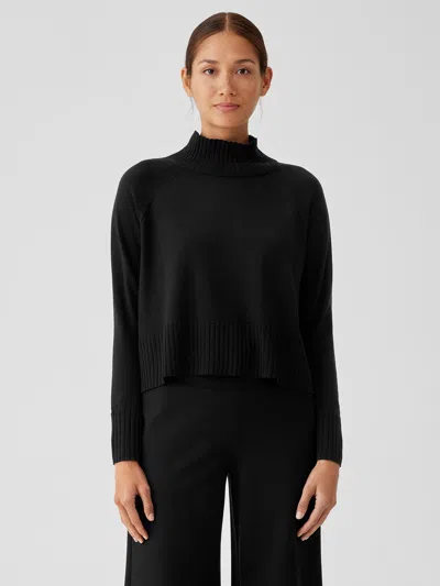 Eileen Fisher Merino Jersey Turtleneck Top In Regenerative Wool In Black