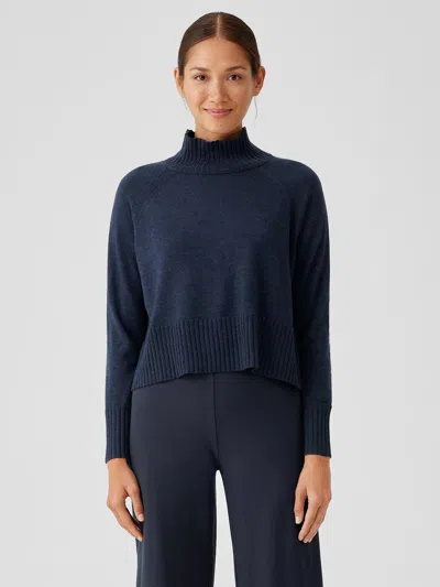 Eileen Fisher Merino Jersey Turtleneck Top In Regenerative Wool In Blue