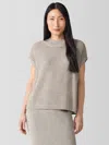 Eileen Fisher Open Stitch Mock Neck Short Sleeve Wool Sweater In Gray