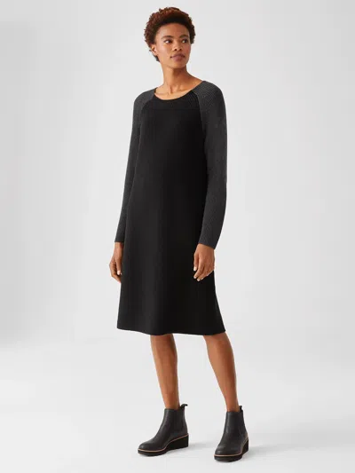 Eileen Fisher Merino Rib Dress In Regenerative Wool In Black