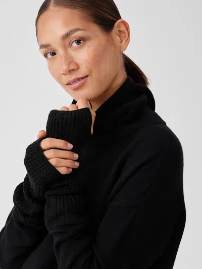 Eileen Fisher Merino Thermal Rib Glovelettes In Regenerative Wool In Black