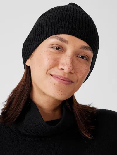 Eileen Fisher Merino Thermal Rib Hat In Regenerative Wool In Black