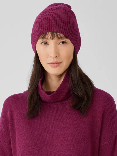 Eileen Fisher Merino Thermal Rib Hat In Regenerative Wool In Purple
