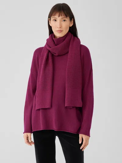 Eileen Fisher Merino Thermal Rib Scarf In Regenerative Wool In Purple