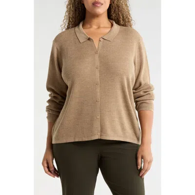 Eileen Fisher Merino Wool Cardigan In Brown