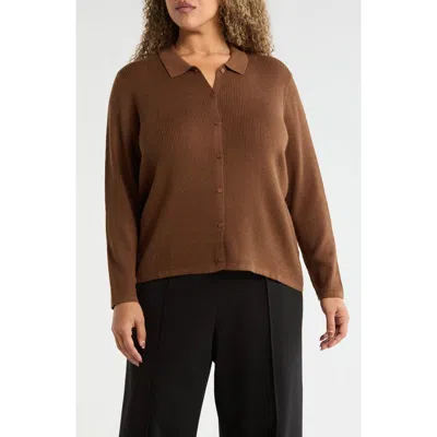 Eileen Fisher Merino Wool Cardigan In Brown