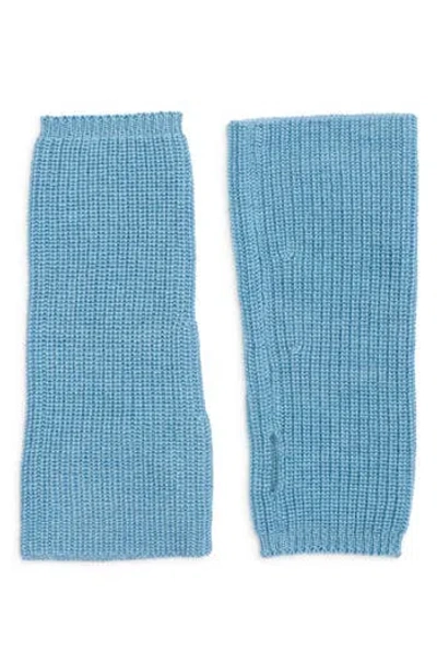 Eileen Fisher Merino Wool Knit Fingerless Gloves In Blue