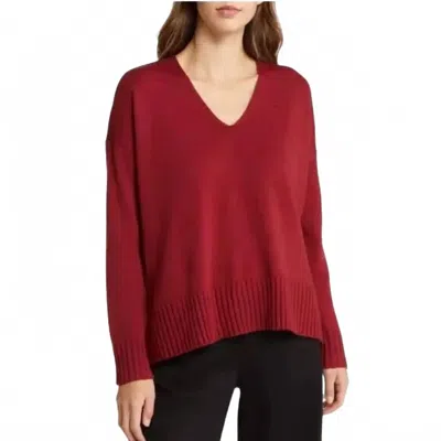 Eileen Fisher Merino Wool V-neck Box Top Sweater Red