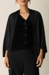 Eileen Fisher Metallic Merino Wool Blend Wrap In Black