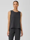 Eileen Fisher Mini Check Crepe Round Neck Tank In Gray