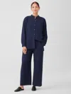 Eileen Fisher Mini Check Crepe Wide-leg Pant In Blue
