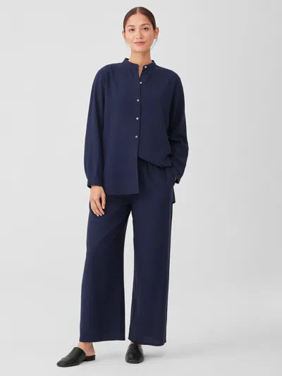 Eileen Fisher Mini Check Crepe Wide-leg Pant In Blue