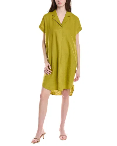 Eileen Fisher Mini Notch Collar Linen Dress In Green