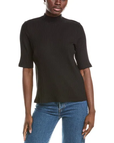 Eileen Fisher Mock Neck Elbow Sleeve Top In Black