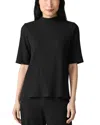 Eileen Fisher Mock Neck Elbow Sleeve Top In Black