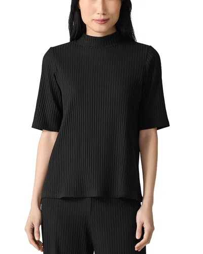 Eileen Fisher Mock Neck Elbow Sleeve Top In Black