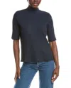 Eileen Fisher Mock Neck Elbow Sleeve Top In Blue