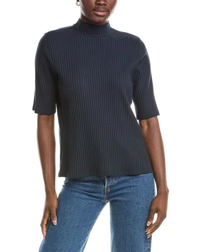Eileen Fisher Mock Neck Elbow Sleeve Top In Blue