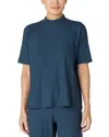 Eileen Fisher Mock Neck Elbow Sleeve Top In Deep Adriatic