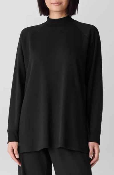 Eileen Fisher Mock Neck Long Sleeve Terry Shirt In Black