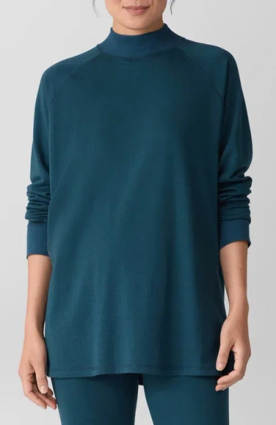 Eileen Fisher Mock Neck Long Sleeve Terry Shirt In Blue