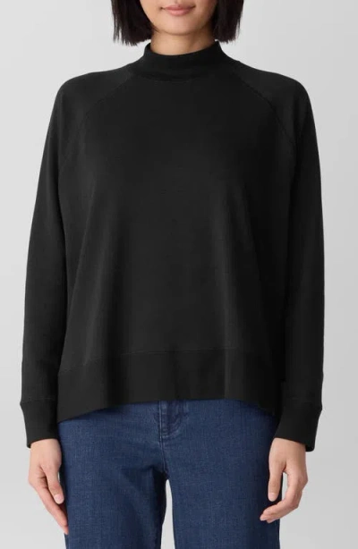 Eileen Fisher Cozy Brushed Terry Hug Mock Neck Top In Black