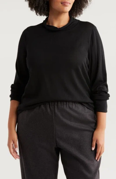 Eileen Fisher Mock Neck Merino Wool Sweater In Black