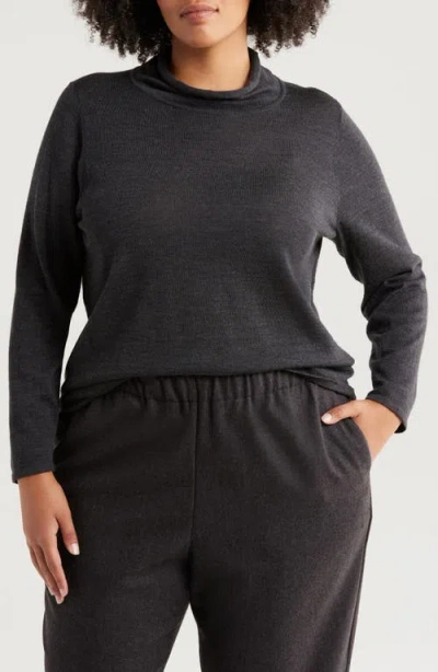 Eileen Fisher Mock Neck Merino Wool Sweater In Charcoal