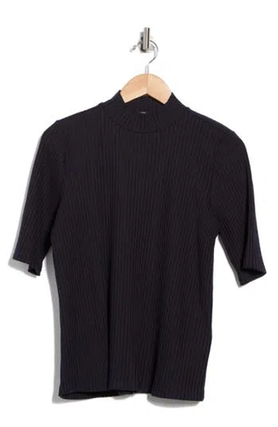 Eileen Fisher Mock Neck Rib Top In Black