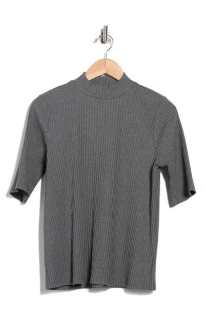 Eileen Fisher Mock Neck Rib Top In Gray