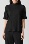 Eileen Fisher Mock Neck Elbow Sleeve Top In Black