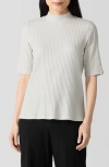 Eileen Fisher Mock Neck Rib Top In Bone